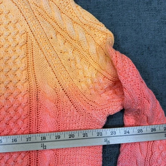 Polo Ralph Lauren Dip-Dye Cable Knit Sweater Mens XL Orange Pink Fisherman